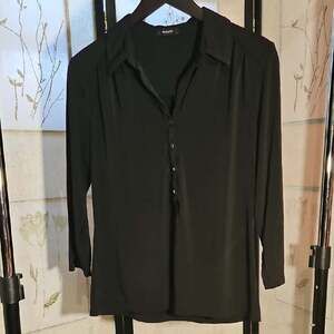 Alfani Black Button Down Shirt with Notched Collar and Relaxed Fit